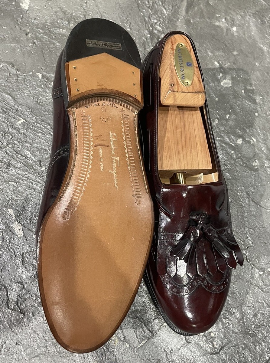 SALVATORE FERRAGAMO Burgundy Leather Tassel Brogue Loafers