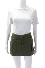 John Galt Womens Zipper Fly Cargo Mini Skirt Green Cotton Size Small