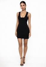 GB Black Mesh Panel Mini Party Dress With Cutout V Back Bodycon Cocktail Size S
