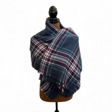 Plaid Wrap Throw Blue Burgundy Size OS NWOT