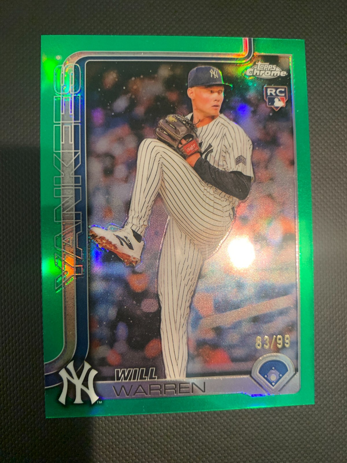 2025 Topps Chrome Will Warren RC Green Refractor /99 Yankees #81