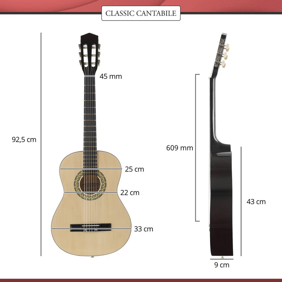 Classique Guitare Acoustique 3/4 Bois Tilleul Nylon Corde pour Enfant 8 - 11 Ans - Photo 4/4