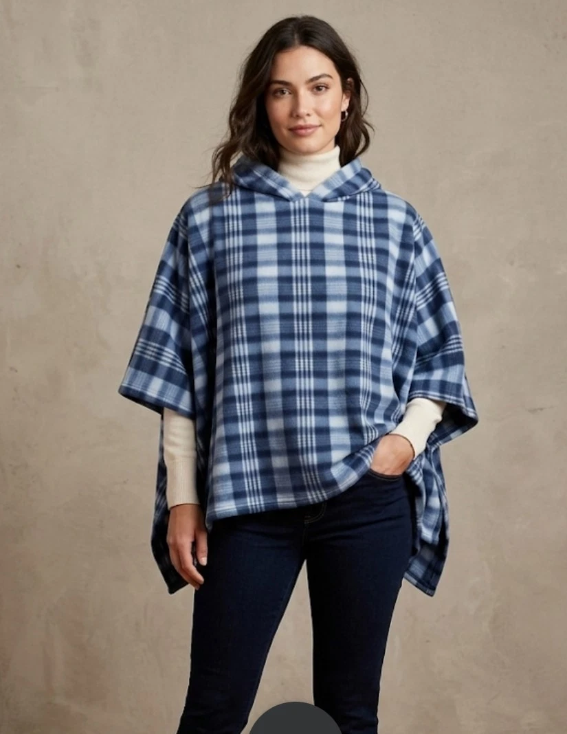 Polar Fleece Cozy Chic Plaid Unisex Hooded Cape Poncho Insulated Oversized Blue
Opens in a new windo