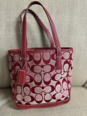 Coach Vintage Rare Red Mini Lunch Tote Monogram SIgnature Canvas 6087 Bag  Small