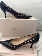 Jimmy Choo Patent Leather Elaphe Black pointed toe snakeskin high heeled shoes