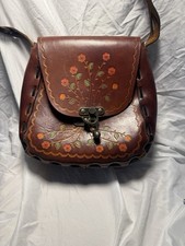 Vintage 60s-70s Hand Tooled, Hand Painted, Leather, Boho-Chic Saddlebag.