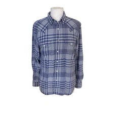 Guess LA 1981 -Blue Plaid Flannel Pearl Snap Button Up Shirt Women’s Sz Medium