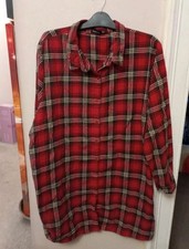 Boohoo Shirt UK 24 Red Check Oversized Long Sleeve Button Up Casual