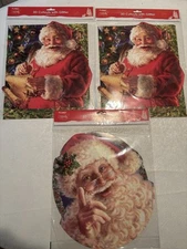 New Set 3 Santa Glitter Paper Cut Outs Christmas Decor Single Sided 12”x 14” (M)