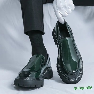 Men's Slip on Faux Patent Leather Casual Business Party Formal Dress Derby Shoes