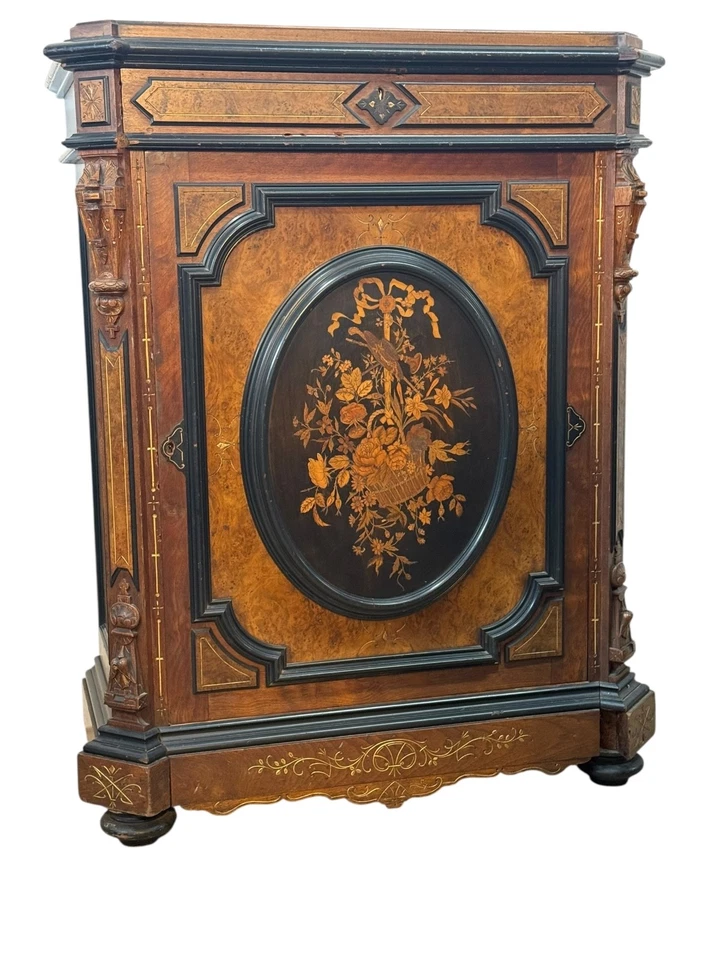 Старинный викторианский шкаф для зала с инкрустацией ренессансный ворс грецкий орех креденца стилус - Изображение 2 из 4