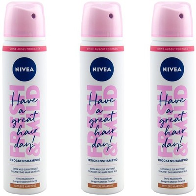 Nivea Trockenshampoo FRESH & MILD 3x 100ml für mittlere Haartöne ohne Rückstände