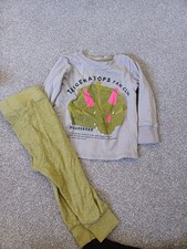 NEXT Triceratops Dinosaur Outfit Set 12-18 Months Beige/Green Top Trousers