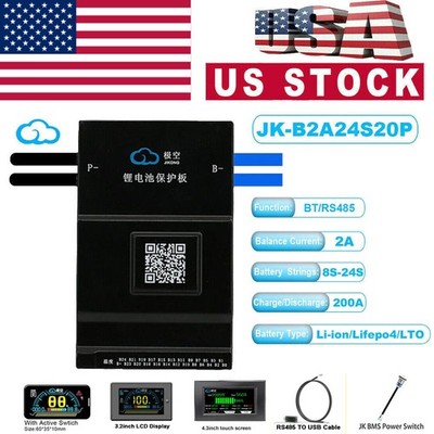JK 8S-24S 250A LiFePo4 Li-ion Smart BMS 1A Active Balancer BT/RS485/LCD lot USA