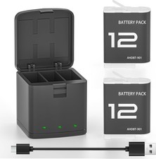 2Pack Battery For GoPro Hero 12 Black with 3 Channel Battery Charging Station