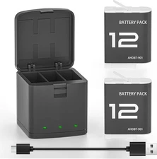2Pack Battery For GoPro Hero 12 Black with 3 Channel Battery Charging Station