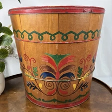 Vintage 1950s Norwegian Rosemaling Wood Barrel Hand Painted Folk Art Firkin