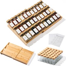 3-Tier Expandable Bamboo Spice Drawer Organizer Adjustable Width 12" to 21"