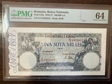 Romania  100.000  lei 08.05. 1947  PMG 64  Pick 58a  Very rare date