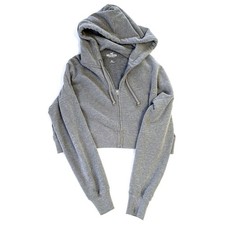 Hollister Womens XS Gray Cropped Full Zip Hoodie Fleece Sweatshirt Heathered
