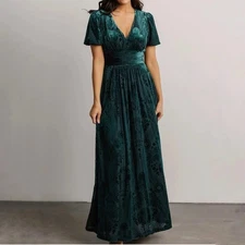 Baltic Born Leslie Green Floral Velvet Short Sleeve Maxi Dress Size 2XL