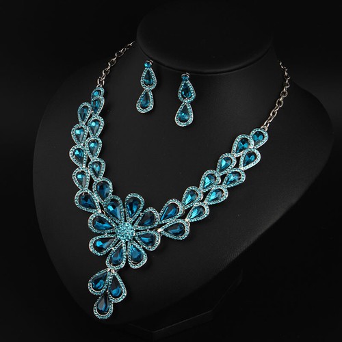 2pcs Crystal Zircon Wedding Party Necklace Earrings for Women Bridal Jewelry Set - Picture 258 of 476