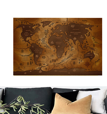 Different World map  Framed Canvas Print  Vintage Wall Art Decor   36'' x24'' XL