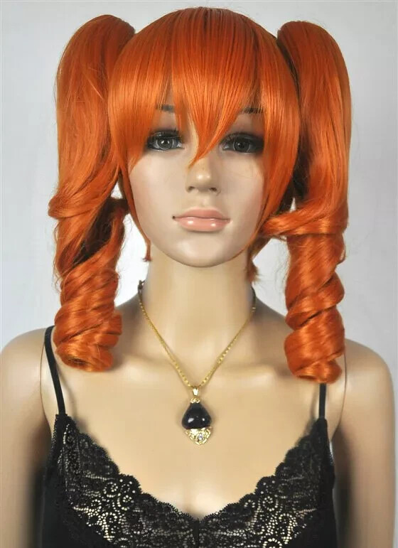Moda Peluca de cabello para mujer con disfraces de cola de caballo rizada naranja mediana