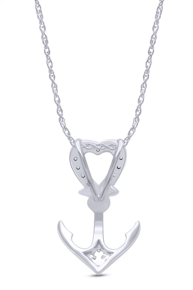 Colgante de anclaje de corazón de diamante redondo natural de 1/10 quilates de oro macizo de 10 quilates con cadena de 18" Foto 2 de 4