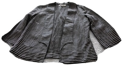 ANN TAYLOR LOFT GRAY &NAVY BLU STRIPE BLENDED KNIT JACKET/BLAZER -4