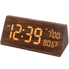 Wooden Digital Alarm Clock 7.7" Electric USB Large Numbers Temperature Dimmer