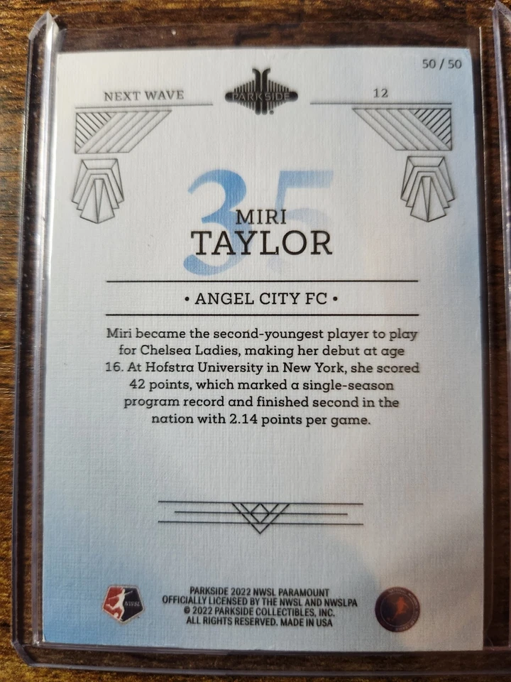 2022 NWSL Parkside Paramount Miri Taylor Next Wave Gold 50/50 Rookie RC #12 ACFC - Image 2 of 2