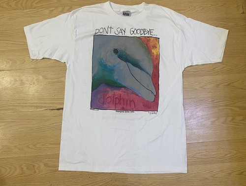 VTG Fabric Art Endangered Species Dolphin B Michelle Graphic Nature T Shirt L
