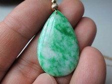 14k Gold Filled A Jadeite Jade Floral Sun Green Teardrop Necklace Pendant