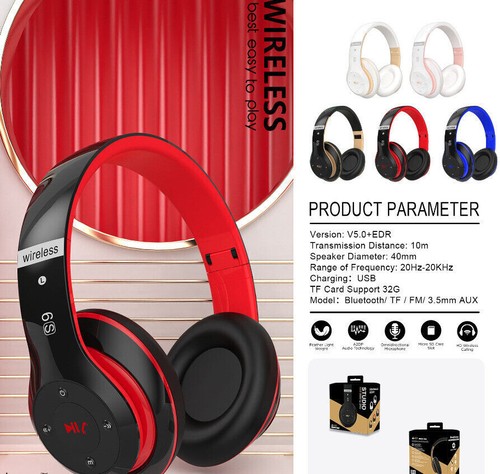 Wireless Bluetooth Headphones Headset Over-Ear FM Radio MIC Foldable Headset NEW - Picture 23 of 29