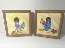 Native American Indian Girl And Boy  Completed . Needlepoint, 5 1/2 X 5 1/2