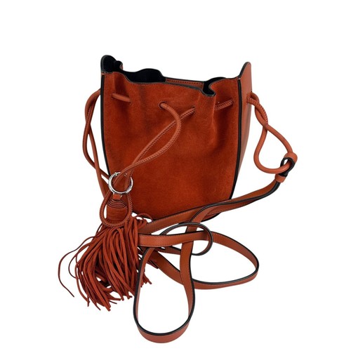 Rebecca Minkoff Rust Suede Fringe Bucket Bag Crossbody Drawstring Purse - Picture 2 of 11
