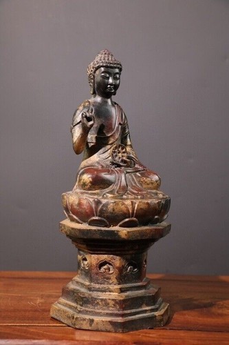 11.8" Old Chinese Bronze Gilt Shakyamuni Sakyamuni Amitabha Buddha Statue - Picture 6 of 9
