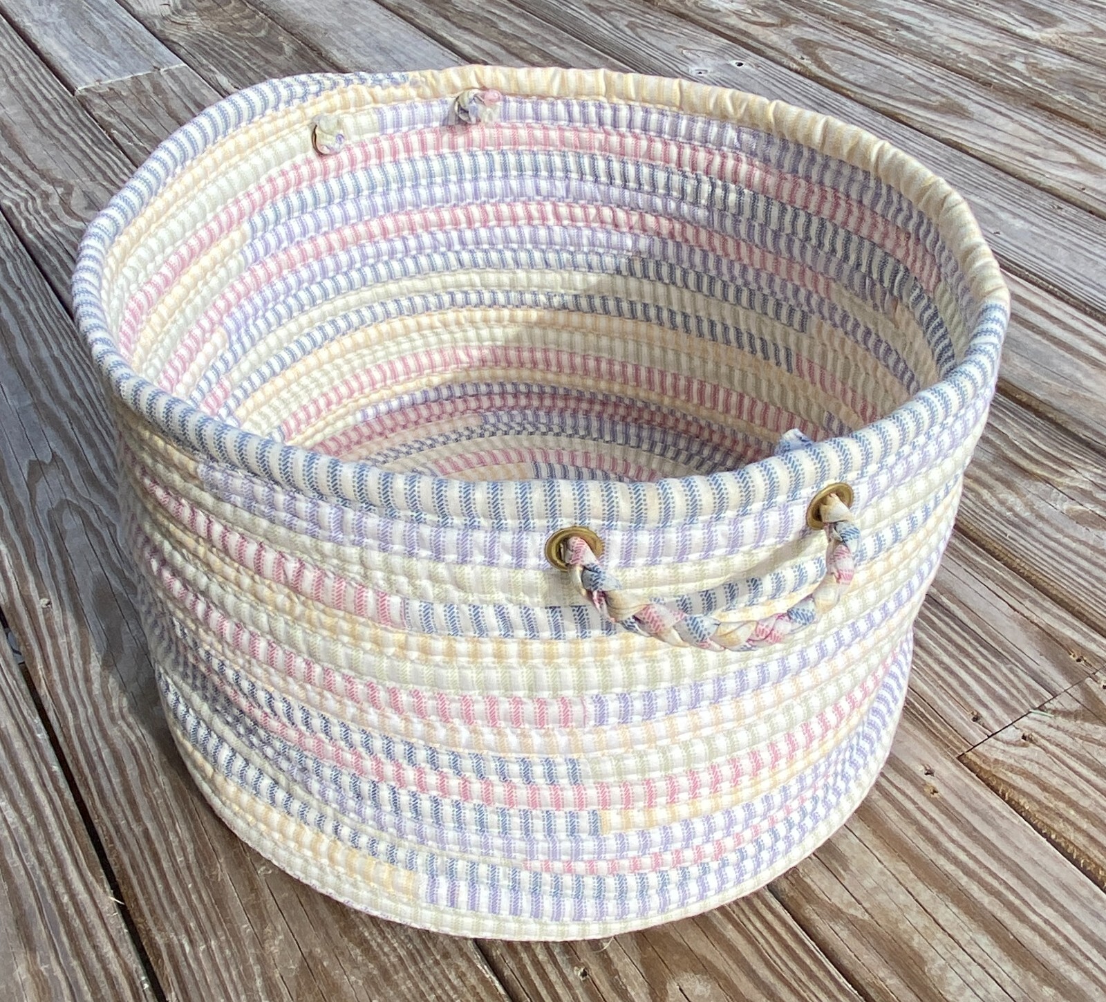 Fabric Storage Basket-Braided Ticking Stripe-pink/blue/grn/yel/purple-18" x 12"