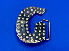 Initial Letter G Silver Tone Rhinestone Accented Fashion Accessory Belt Buckle