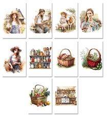 10 Assorted All Occasion Note Cards Blank Greeting Cards Watercolor Farm Life