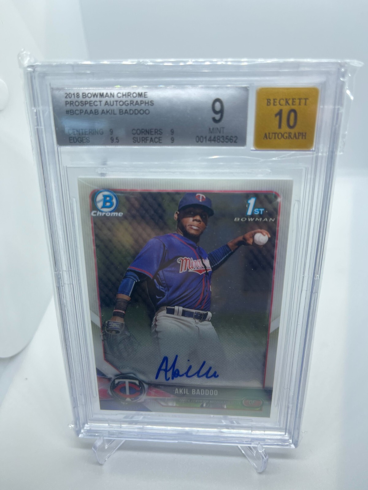 2018 Bowman Chrome AKIL BADDOO 1st BCPA-AB Tigers Beckett BGS 9.5 Autograph 10