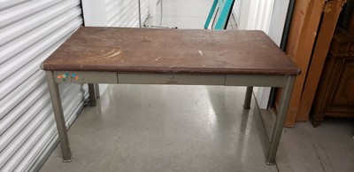 Vintage Industrial Shaw Walker Metal Steel Tanker Office Desk