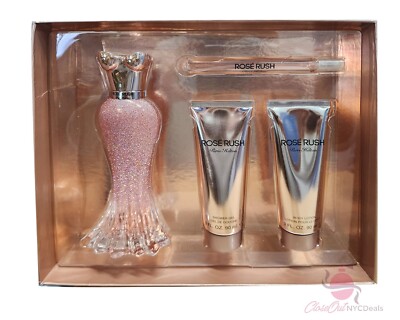 Rose Rush by Paris Hilton 4PC Set-3.4oz EDP Sp+3.0oz B/L+S/Gel+0.34 oz EDP Mini