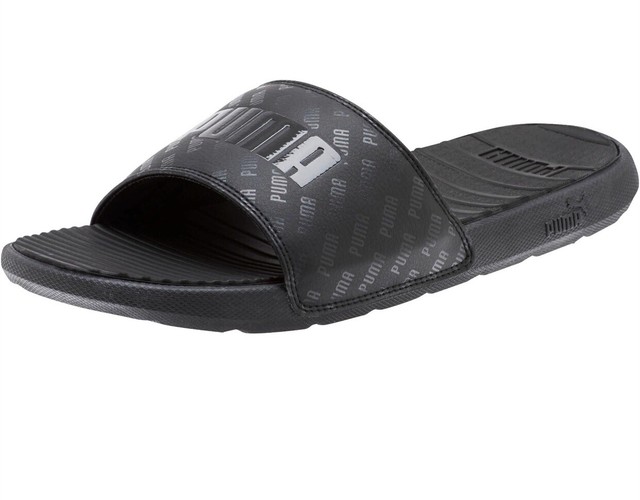 puma black and white slides