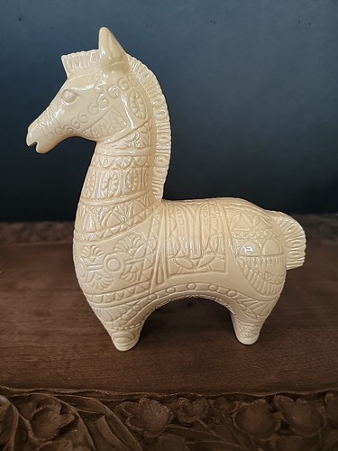 VINTAGE MCM Figurine Bull ram horse greek peach blue utan mid century Ceramic - Picture 14 of 21