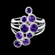 NATURAL PURPLE AMETHYST RING .925 STERLING SILVER 14K WGP SZ 7