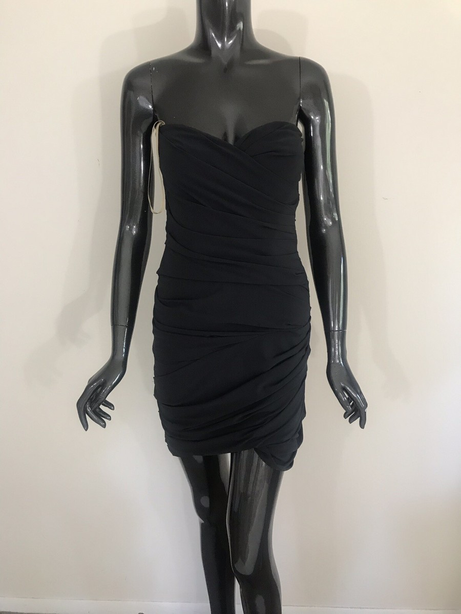 bcbg black strapless dress Women's The Genevieve Black Jacquard Strapless Midi Dress | Size: L
