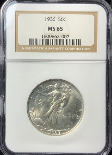 1936 MS65 NGC 50C Silver Walking Liberty Half PQ BLAST WHITE LUSTER
