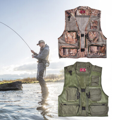 Breathable Fly Fishing Vest Multi-Function Adjustable Mesh Multi-Pocket ...